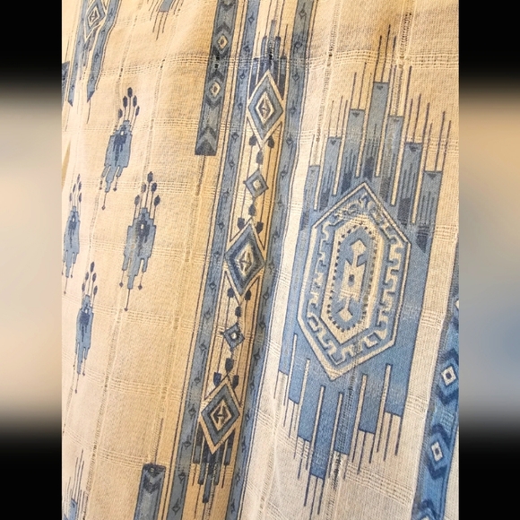 Vintage 70s Navajo Aztec print western blue white button up cowgirl rideo shirt - Picture 11 of 11